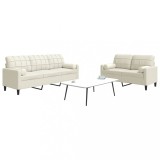 VidaXL Set de canapele cu perne/rulouri, 2 piese, crem, catifea