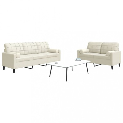 vidaXL Set de canapele cu perne/rulouri, 2 piese, crem, catifea foto