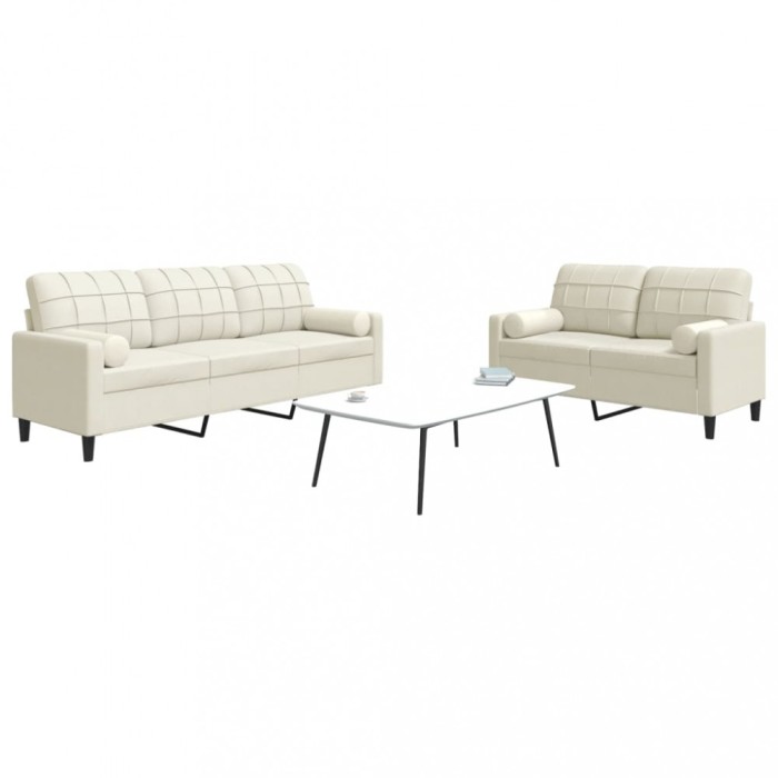 vidaXL Set de canapele cu perne/rulouri, 2 piese, crem, catifea