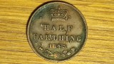 Marea Britanie - moneda de colectie - 1/2 half farthing 1843 -Victoria- superba!, Europa