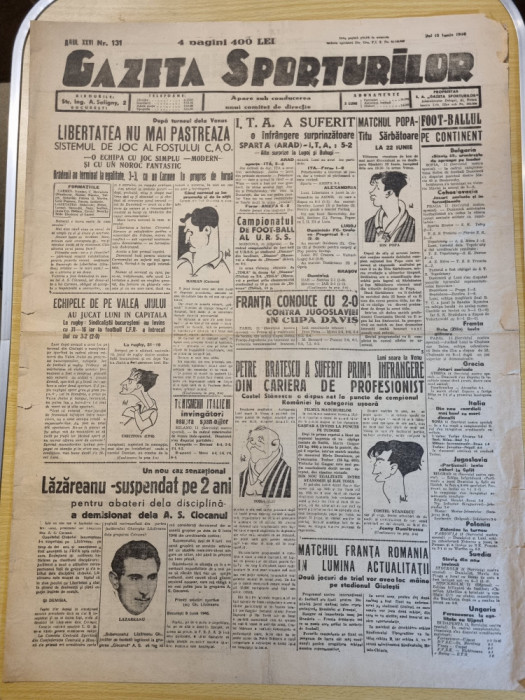 gazeta sporturilor 13 iunie 1946-fotbal ita arad,carmen,,pagina de hipism