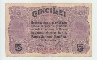 ROMANIA -5 LEI 1917 BGR, B1.70 foto