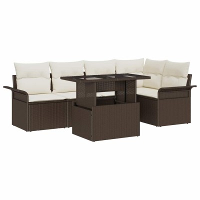 vidaXL Set de canapele pentru grădină cu pernă 6 pcs Maro Rattan poli foto