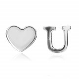 Cercei din argint 925 - inimă strălucitoare și litera U, &icirc;nchidere de tip fluturaș