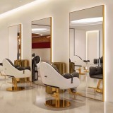 Consolă profesională pentru coafură, frizerie și cosmetică, cu oglindă LED 200x80, aurie