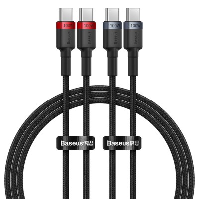 Baseus - (2 pack) Data Cable Cafule (P10318306003-01) - Type-C to Type-C, Fast Charging, 100W, 5A, 2m - Black/Red, Black/Grey foto
