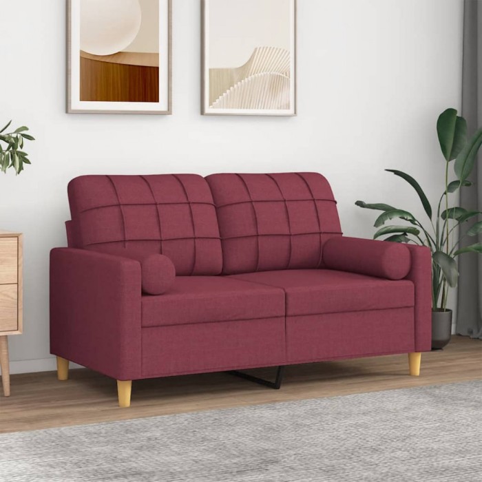 vidaXL Canapea cu 2 locuri cu pernuțe, roșu vin, 120 cm, textil 3200780