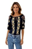 Bluza tip ie dama R24, negru/portocaliu , marimea 3XL, Casual, Bumbac