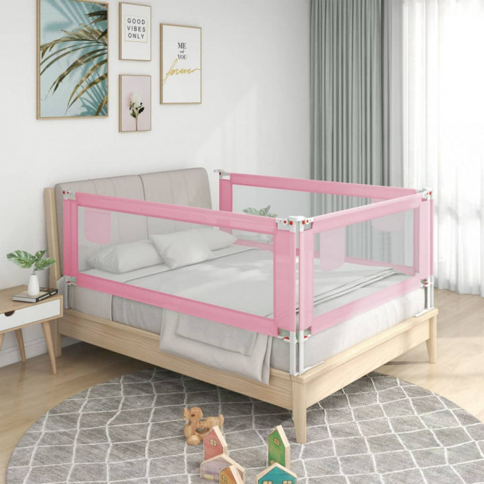 Balustrada de protectie pat copii, roz, 90x25 cm, textil GartenMobel Dekor