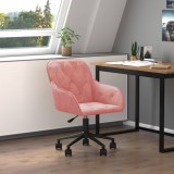 Scaun birou pivotant vidaXL, roz catifea, reglabil, 56x61x(78-86)cm, max 110kg