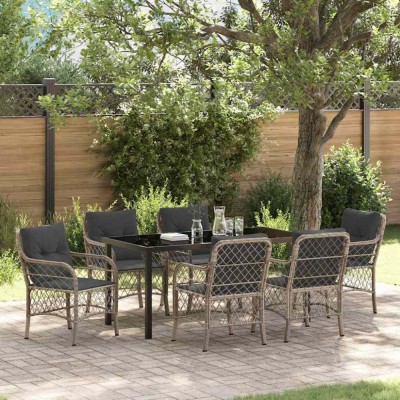 vidaXL Set de masă pentru grădină 7 pcs Gri deschis Rattan poli 3380243 foto