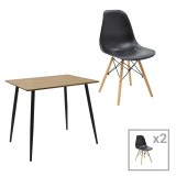 Cumpara ieftin Set de 5 buc masa si scaune Julita-Cuba plastic PP-MDF culoare negru-sonoma 70x70x75 cm