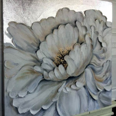 Pictori Romani Tablou abstract U/P Pictura floare alba, pictura cutit 100x100cm