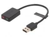 Card extensie PC audio negru cu 2 Jack 3.5mm și USB A