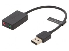 Card extensie PC audio negru cu 2 Jack 3.5mm și USB A