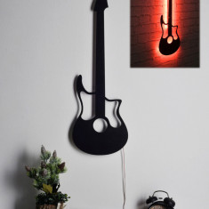 Decoratiune luminoasa LED, Guitar, MDF, 60 LED-uri, Rosu