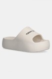Tommy Jeans papuci TJW FLATFORM POOL SLIDE ESS femei, culoarea bej, cu platforma, EN0EN02763