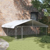 Padoc Caini Exterior vidaXL 300x300x150cm, Otel Galvanizat, Acoperis Protectie UV, Argintiu, Cusca Mare, Tarc Siguranta