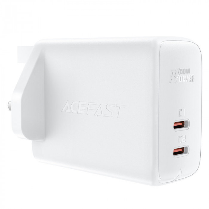 &Icirc;ncărcător Acefast GaN (priză UK) 2x USB Tip C 50W, Furnizare De Energie, PPS, Q3 3.0, AFC, FCP (A32 UK) A32 WHITE