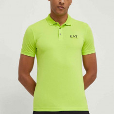 EA7 Emporio Armani tricou polo barbati, culoarea verde, cu imprimeu