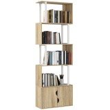 HOMCOM Bibliotecă cu 5 nivele, mobilier de depozitare cu rafturi și dulap cu dublă ușă, 60 x 23,8 x 179,2 cm, lemn natural | Aosom Romania
