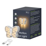 Cumpara ieftin Set 4 lampi LED cu senzor de miscare, Fluturasi, Lumina alba rece si calda, Baterii reincarcabile, Senzor de lumina, Alb, Oem