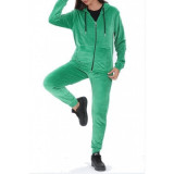 Trening Din Catifea Dama Din 2 Piese cu Pantaloni sI Bluza Verde, Ruby