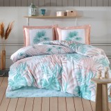 Cumpara ieftin Lenjerie pat dublu,bumbac ranforce,4 piese,multicolora cu frunze,Sone-A1318