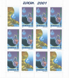 |Romania, LP 1550b/2001, Europa 2001, coala de 8 marci si 4 viniete, MNH, Nestampilat