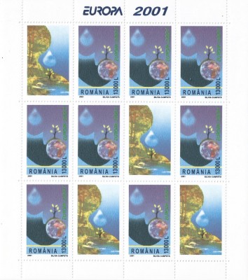 |Romania, LP 1550b/2001, Europa 2001, coala de 8 marci si 4 viniete, MNH foto