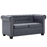 Cumpara ieftin Canapea Chesterfield 2 locuri, gri, piele &icirc;ntoarsă artificială