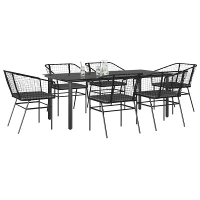 Gossi set de sufragerie de gradina 7 piese neagra sticla polirattan foto