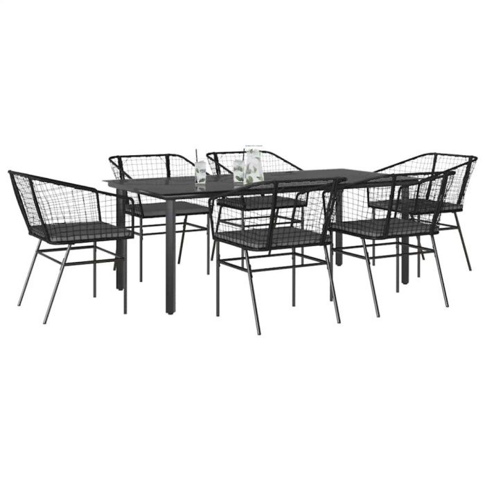 Gossi set de sufragerie de gradina 7 piese neagra sticla polirattan