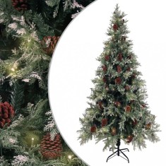 vidaXL Brad Crăciun pre-iluminat conuri de pin verde/alb 225 cm PVC/PE 3094566