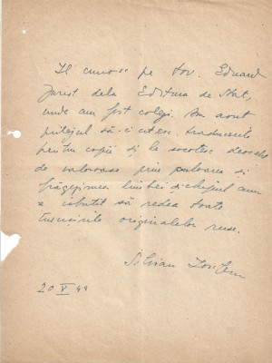 A3433N Silvan Ionescu, act despre Eduard Jurist, scris și semnat olograf, 1949 foto