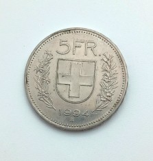 ELVETIA 5 francs 1994 _ moneda cupru nichel _ km # 40a.1 _ tiraj mic