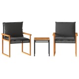 Cumpara ieftin Set bistro cu perne, 3 piese, negru, poliratan si lemn acacia
