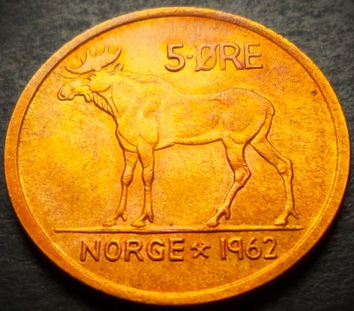 Moneda 5 ORE - NORVEGIA, anul 1962 * cod 4285 A foto