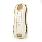 Husa Cheie Porsche Cayenne, Smartkey 2019+, Tpu+pc, Alb cu contur Auriu AutoProtect KeyCars, Oem