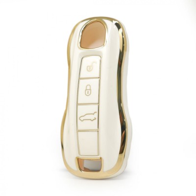 Husa Cheie Porsche Cayenne, Smartkey 2019+, Tpu+pc, Alb cu contur Auriu foto