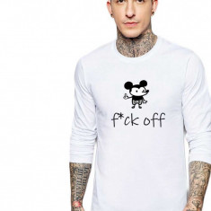 Bluza barbati alba - f*ck off Mickey Mouse - L