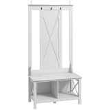 HOMCOM Suport pentru Haine cu Pantofi din Lemn cu 2 Rafturi și 3 C&acirc;rlige pentru Agățat Rucsacuri 80,5x40x168 cm Alb | Aosom Romania