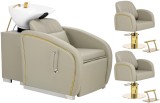 Set coafor Imperia: scafă profesională cu bol ceramic + 2 scaune hidraulice pivotante cu suport picioare și accesorii