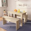 VidaXL Masă și bănci de bucătărie, 3 piese, PAL, culoarea stejarului 244866