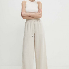 Answear Lab pantaloni din in culoarea bej, drept, high waist