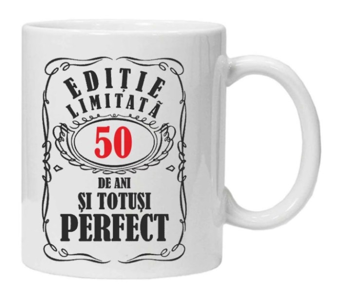 Cana alba personalizata &quot;editie limitata&quot;, 50 ani, INOVATIX&reg;. 330ml