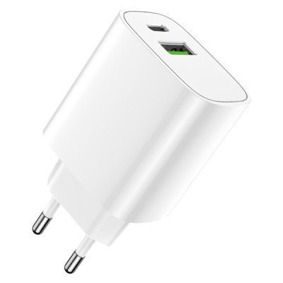 Incarcator Retea Forever LS-04, 20W, 3A, 1 x USB-A - 1 x USB-C, Alb foto