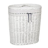 HOMCOM Coș de Rufe din Răchită cu Capac și Sac Interior Lavabil, Design Elegant, Alb | Aosom Rom&acirc;nia