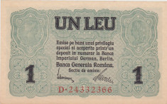 ROMANIA 1 LEU BGR 1917 aUNC foto