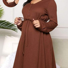 Rochie mini, cu snur si maneca lunga, Maternity, maro, dama, Shein